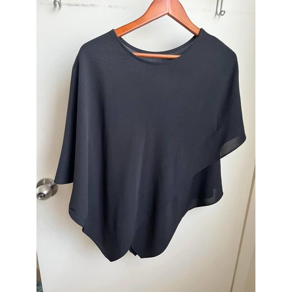 Black Crepe-like Layered Blouse Top - Picture 1 of 4